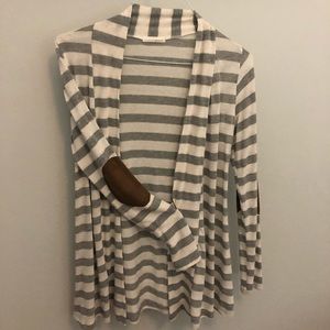 Grey + white striped cardigan cute patched elbows